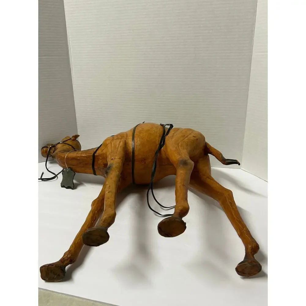 Vintage Leather Wrapped Dromedary Camel W/Saddle and Bridle Standing Glass Eyes